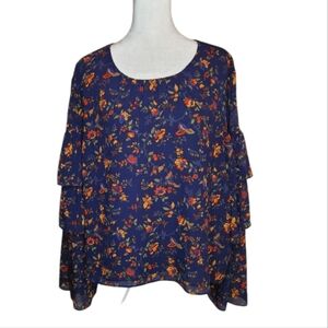 Madewell Climbing Vine Floral Tiered Sleeve Top Size XL